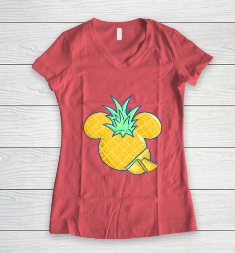 Disney Mickey Friends Mickey Pineapple Logo Women's V-Neck T-Shirt 4