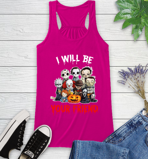 Halloween Horror Movie Characters Chibi I Will Be Your Friend Racerback Tank - Image 6