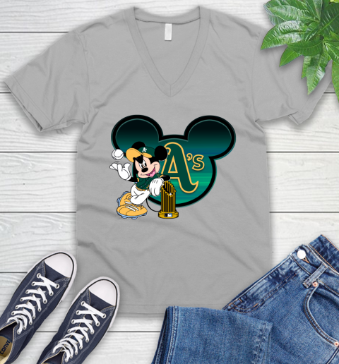 MLB Oakland Athletics The Commissioner's Trophy Mickey Mouse Disney V-Neck T-Shirt 4