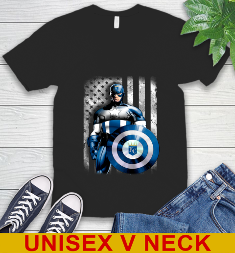 Kansas City Royals MLB Baseball Captain America Marvel Avengers American Flag Shirt V-Neck T-Shirt