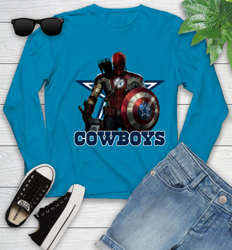 NFL Captain America Thor Spider Man Hawkeye Avengers Endgame Football Dallas Cowboys Youth Long Sleeve 7