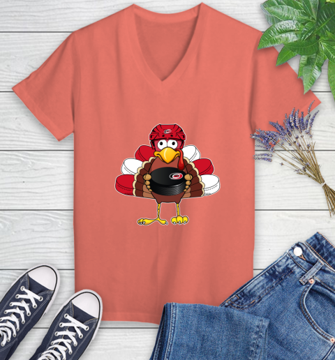 Carolina Hurricanes Turkey Thanksgiving Day Women's V-Neck T-Shirt 6