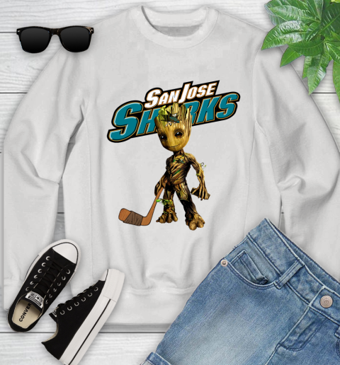 San Jose Sharks NHL Hockey Groot Marvel Guardians Of The Galaxy Youth Sweatshirt