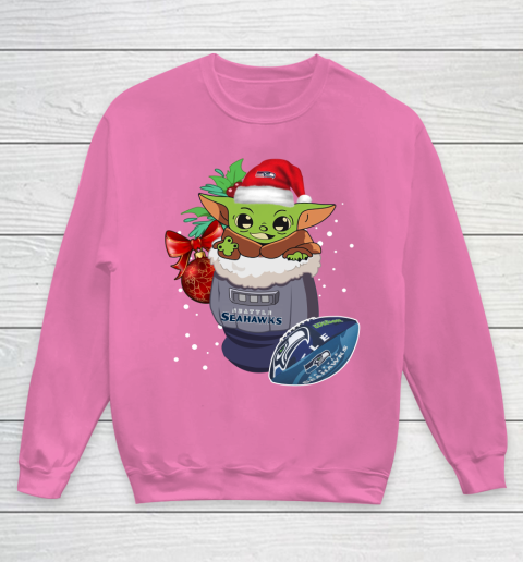 Seattle Seahawks Christmas Baby Yoda Star Wars Funny Happy NFL Youth Sweatshirt 7