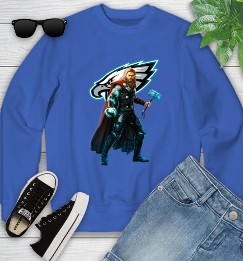 NFL Thor Avengers Endgame Football Philadelphia Eagles Youth Sweatshirt 8