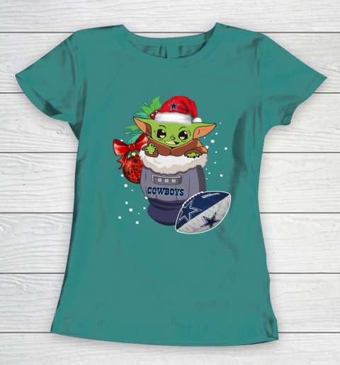 Dallas Cowboys Christmas Baby Yoda Star Wars Funny Happy NFL Women's T-Shirt 12