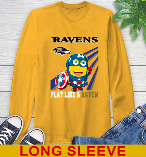 NFL Football Baltimore Ravens Captain America Marvel Avengers Minion Shirt Long Sleeve T-Shirt 2