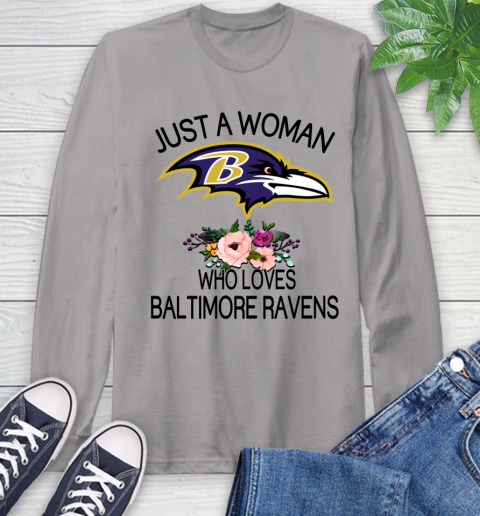 NFL Just A Woman Who Loves Baltimore Ravens Football Sports Long Sleeve T-Shirt 4