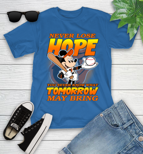 Baltimore Orioles MLB Baseball Mickey Disney Never Lose Hope Youth T-Shirt 12