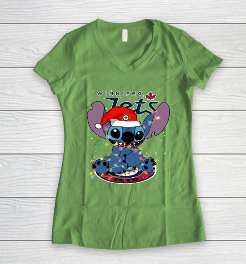Winnipeg Jets NHL Hockey noel stitch Christmas Women's V-Neck T-Shirt 5