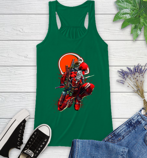 NFL Deadpool Marvel Comics Sports Football Cleveland Browns Racerback Tank 7