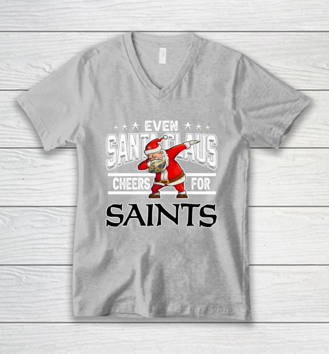 New Orleans Saints Even Santa Claus Cheers For Christmas NFL V-Neck T-Shirt 3