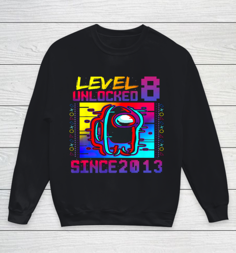 Disstressed Level 8 Unlocked Among With Us 8th Birthday Youth Sweatshirt