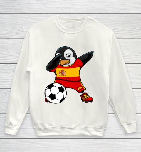 Dabbing Penguin Spain Soccer Fans Jersey Flag Football Lovers Youth Sweatshirt