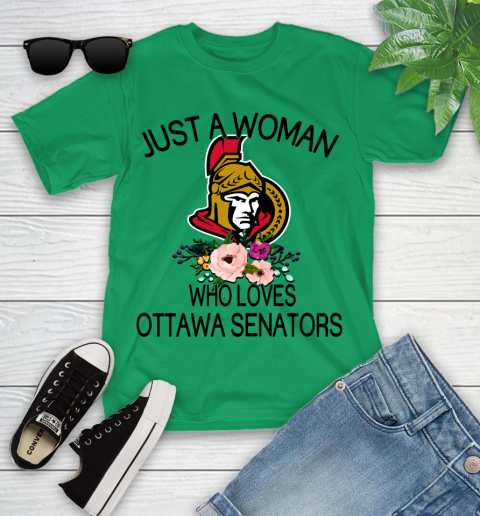 NHL Just A Woman Who Loves Ottawa Senators Hockey Sports Youth T-Shirt 3