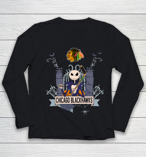 NHL Chicago Blackhawks Hockey Jack Skellington Halloween Youth Long Sleeve