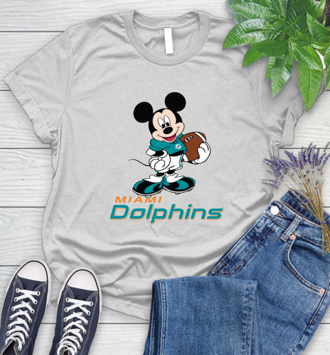 NFL Football Miami Dolphins Cheerful Mickey Mouse Shirt Women's T-Shirt 2