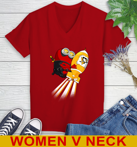 NHL Hockey Pittsburgh Penguins Deadpool Minion Marvel Shirt Women's V-Neck T-Shirt 10