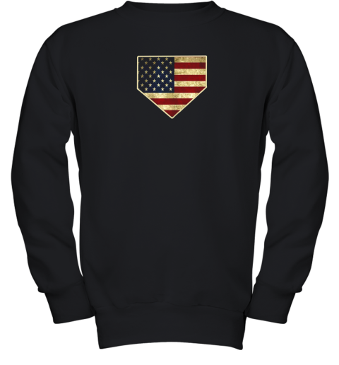 Vintage American Flag Baseball Shirt Home Plate Art Gift Youth Sweatshirt
