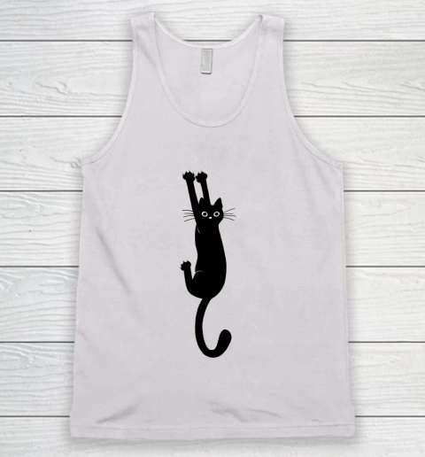 Black Cat Holding On Funny Shirt Tank Top