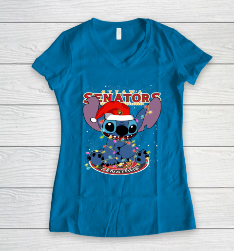 Ottawa Senators NHL Hockey noel stitch Christmas Women's V-Neck T-Shirt 4