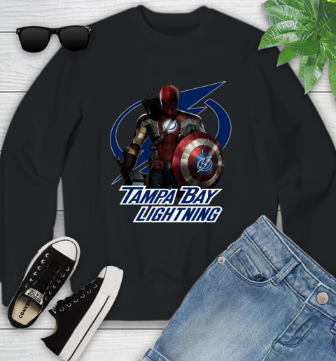 NHL Captain America Thor Spider Man Hawkeye Avengers Endgame Hockey Tampa Bay Lightning Youth Sweatshirt 2