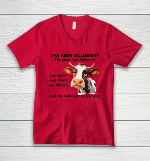 Cow I'm Not Clumsy The Floor Just Hates Me The Table V-Neck T-Shirt 3