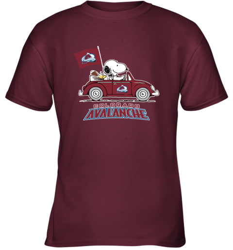 Snoopy And Woodstock Ride The Colorado Avalanche Car NHL Youth T-Shirt