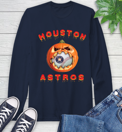 MLB Houston Astros Halloween Pumpkin Baseball Sports Long Sleeve T-Shirt 4