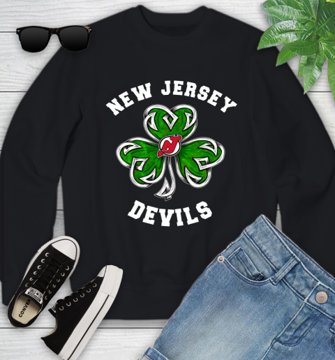 NHL New Jersey Devils Three Leaf Clover St Patrick's Day Hockey Sports Youth Sweatshirt