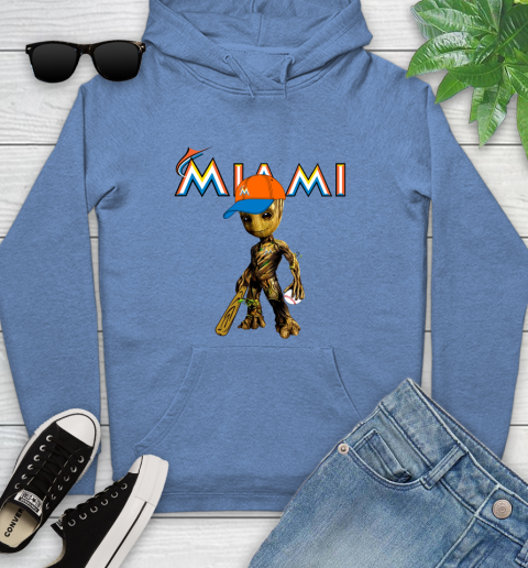 MLB Miami Marlins Groot Guardians Of The Galaxy Baseball Youth Hoodie 12