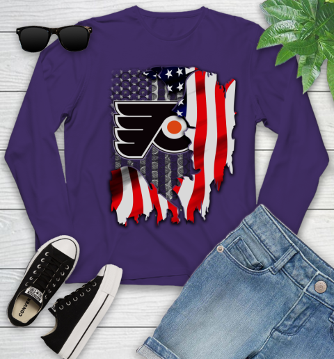 Philadelphia Flyers NHL Hockey American Flag Youth Long Sleeve 5 Philadelphia Flyers NHL Hockey American Flag Youth Long Sleeve - Image 5