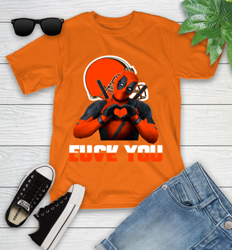 NHL Cleveland Browns Deadpool Love You Fuck You Football Sports Youth T-Shirt 9