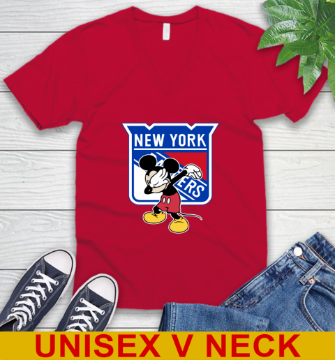 New York Rangers NHL Hockey Dabbing Mickey Disney Sports V-Neck T-Shirt 7