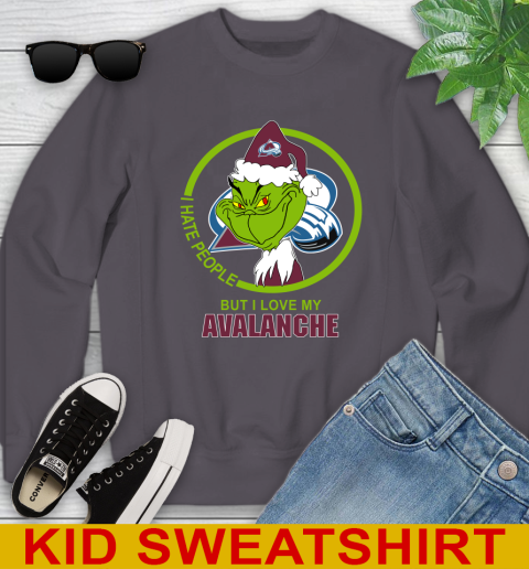 Colorado Avalanche NHL Christmas Grinch I Hate People But I Love My Favorite Hockey Team Youth Sweatshirt 6