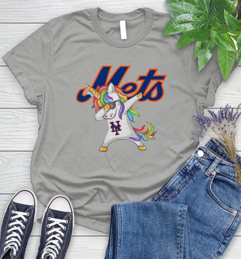 New York Mets MLB Baseball Funny Unicorn Dabbing Sports Women's T-Shirt 10