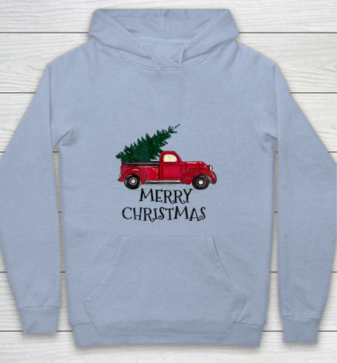 Vintage Red Truck With Merry Christmas Tree Youth Hoodie 5