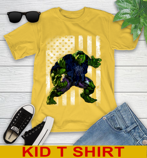 New York Yankees Hulk Marvel Avengers MLB Baseball American Flag Youth T-Shirt 9