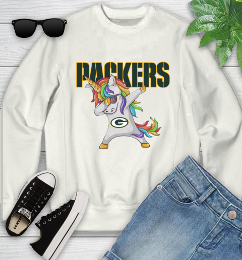 Green Bay Packers NFL Football Funny Unicorn Dabbing Sports Youth Sweatshirt
