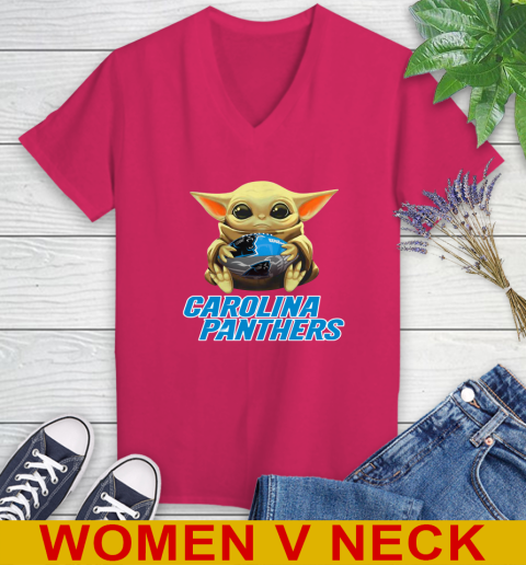 NFL Football Carolina Panthers Baby Yoda Star Wars Shirt Women's V-Neck T-Shirt 10