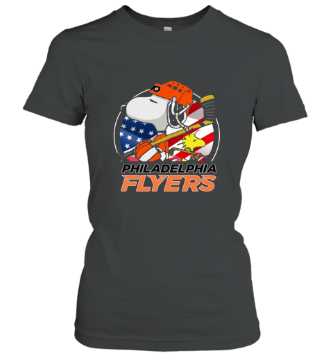nq64 philadelphia flyers snoopy and woodstock nhl ladies t shirt 20 front black