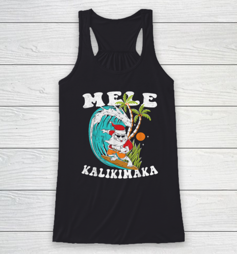 Mele Kalikimaka Hawaii Christmas Surfing Santa Racerback Tank