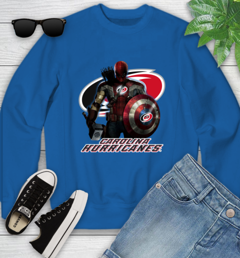 NHL Captain America Thor Spider Man Hawkeye Avengers Endgame Hockey Carolina Hurricanes Youth Sweatshirt 8