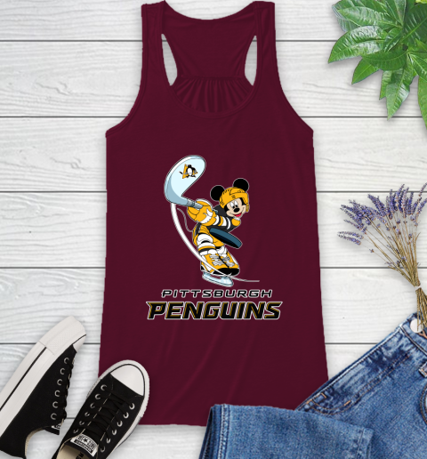 NHL Hockey Pittsburgh Penguins Cheerful Mickey Mouse Shirt Racerback Tank 3