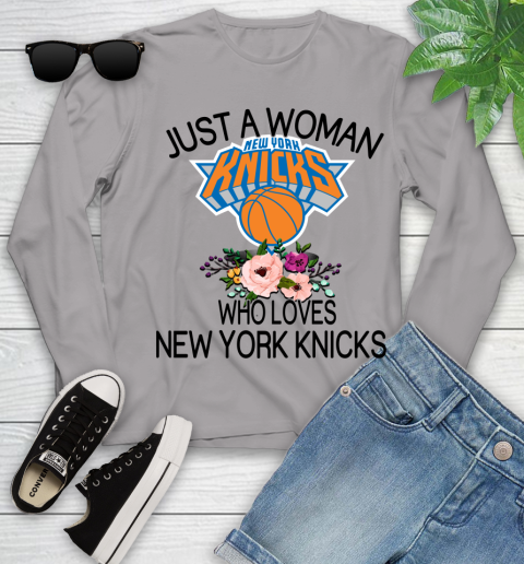 NBA Just A Woman Who Loves New York Knicks Basketball Sports Youth Long Sleeve 3