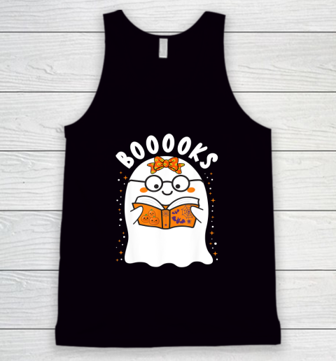 Booooks! Cute Ghost Reading Library Books Halloween Teacher Tank Top