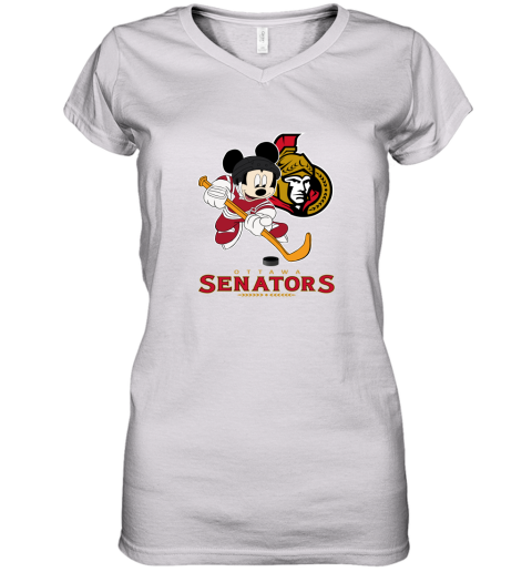 NHL Hockey Mickey Mouse Team Ottawa Senators Women's V-Neck T-Shirt