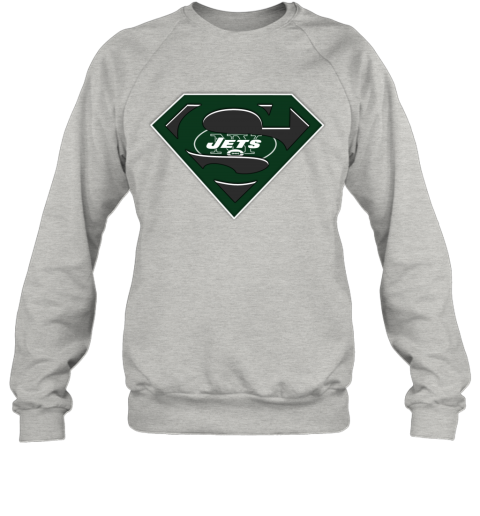 NFL New York Jets LOGO Superman yi2q nfl new york jets logo superman sweatshirt 35 front ash
