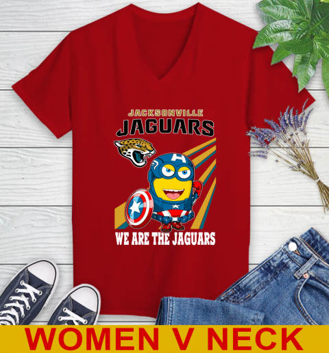 NFL Football Jacksonville Jaguars Captain America Marvel Avengers Minion Shirt Women's V-Neck T-Shirt 10