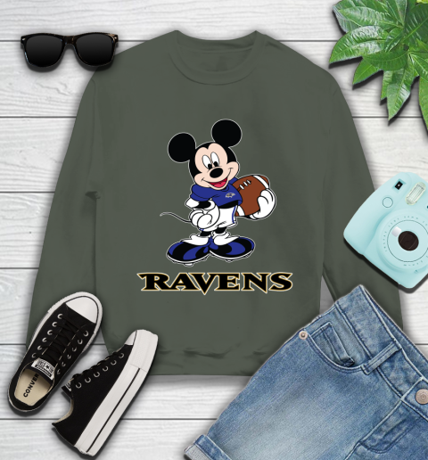 NFL Football Baltimore Ravens Cheerful Mickey Mouse Shirt Youth Sweatshirt 9